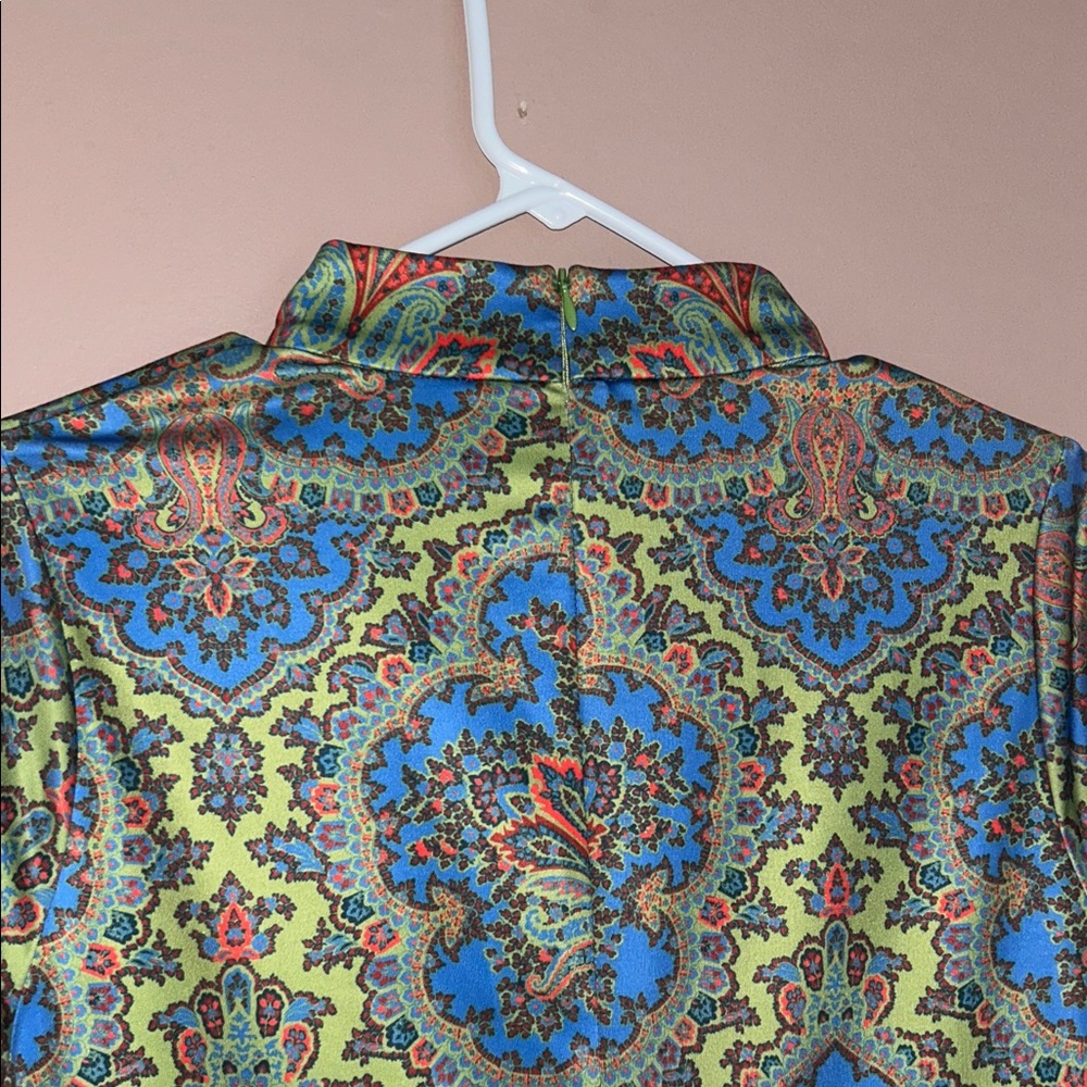Gretchen Scott Scorching Hot Dress Passion Paisley Mock Neckline Pockets Size L - Picture 5 of 15